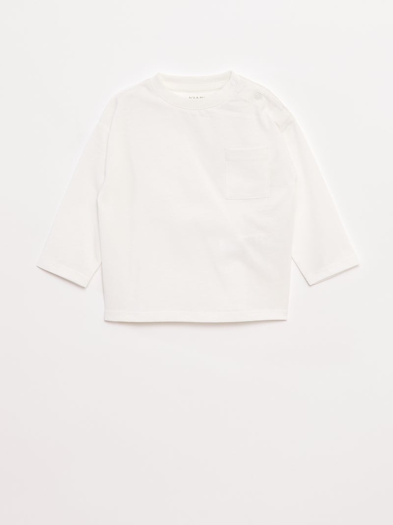 T-shirt de manga comprida com bolso frontal Branco - Kiabi
