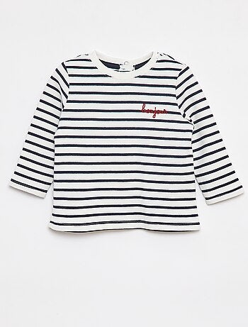 T-shirt de manga comprida com 'bonjour' bordado frontal