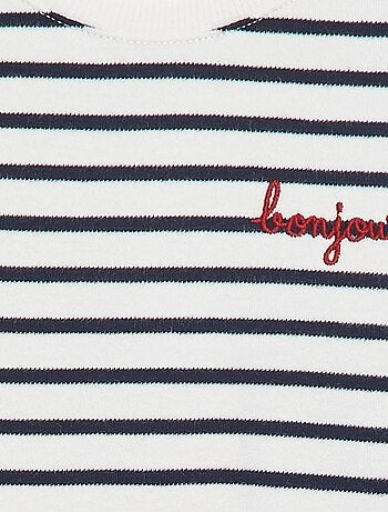 T-shirt de manga comprida com 'bonjour' bordado frontal