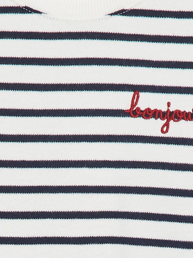 T-shirt de manga comprida com 'bonjour' bordado frontal Branco - Kiabi