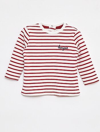 T-shirt de manga comprida com 'bonjour' bordado frontal