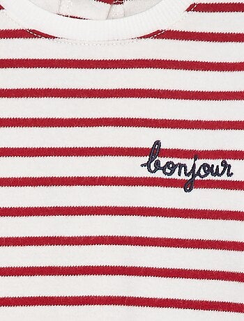 T-shirt de manga comprida com 'bonjour' bordado frontal