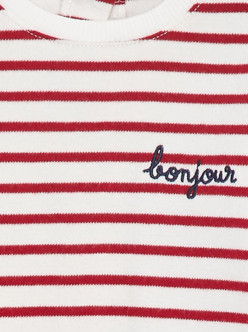 T-shirt de manga comprida com 'bonjour' bordado frontal - Kiabi