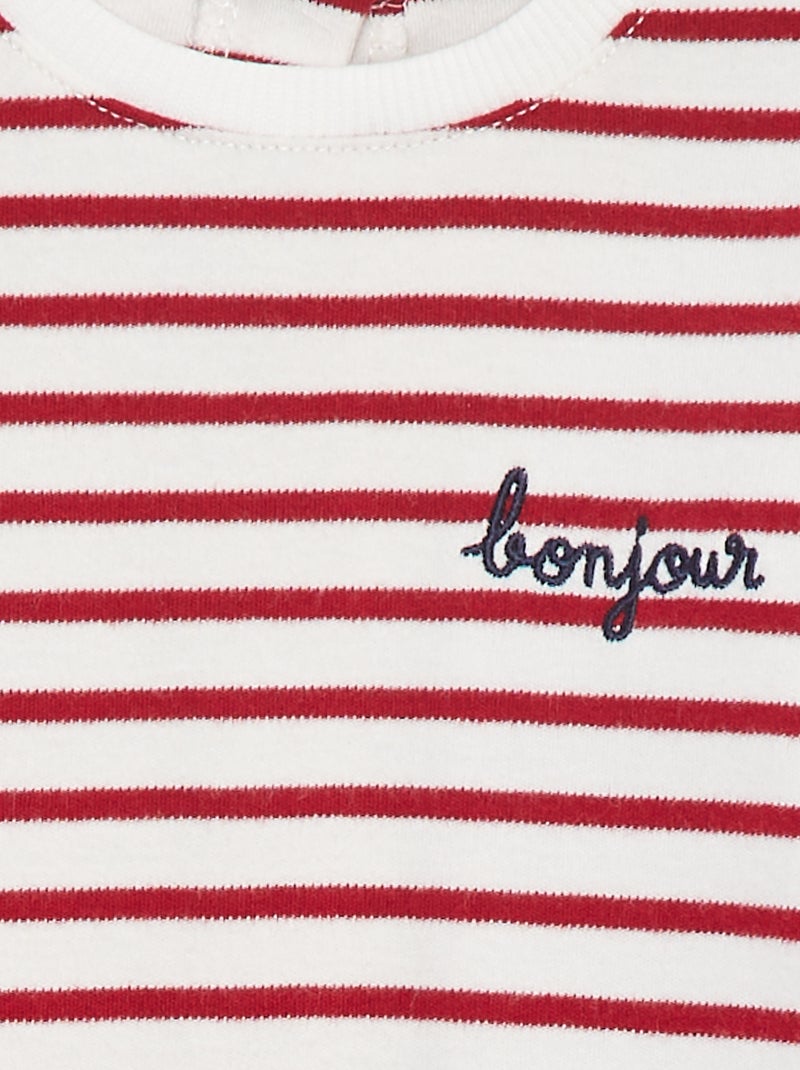 T-shirt de manga comprida com 'bonjour' bordado frontal Branco - Kiabi