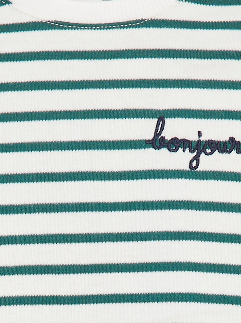T-shirt de manga comprida com 'bonjour' bordado frontal Branco - Kiabi