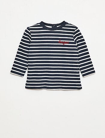 T-shirt de manga comprida com 'bonjour' bordado frontal