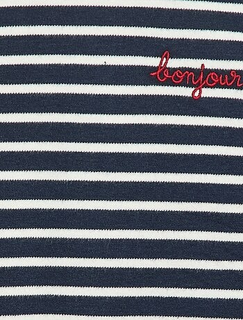 T-shirt de manga comprida com 'bonjour' bordado frontal