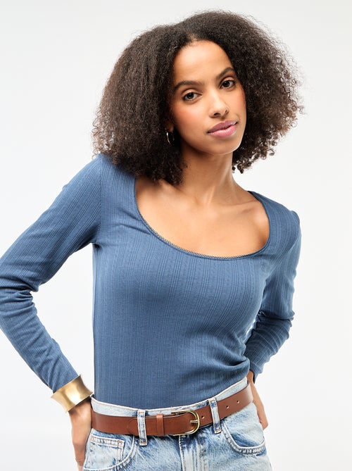 T-shirt de manga comprida com bordado inglês - Kiabi