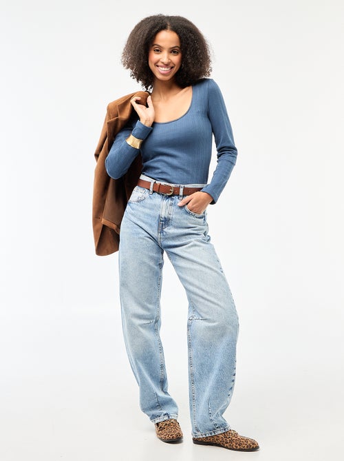 T-shirt de manga comprida com bordado inglês - Kiabi