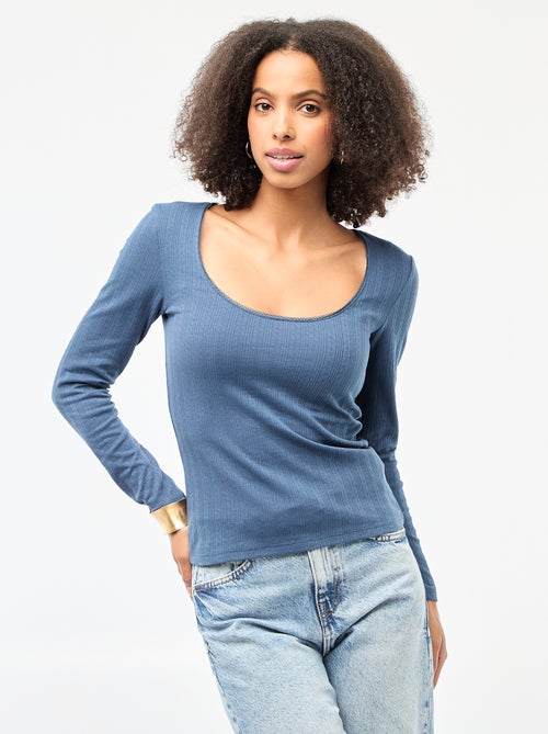 T-shirt de manga comprida com bordado inglês - Kiabi