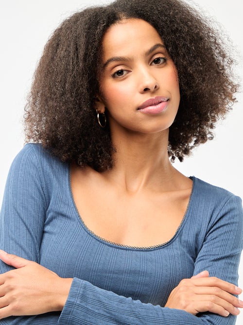 T-shirt de manga comprida com bordado inglês - Kiabi