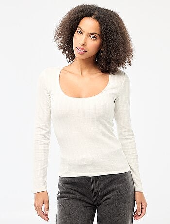 T-shirt de mangas compridas com bordado inglês