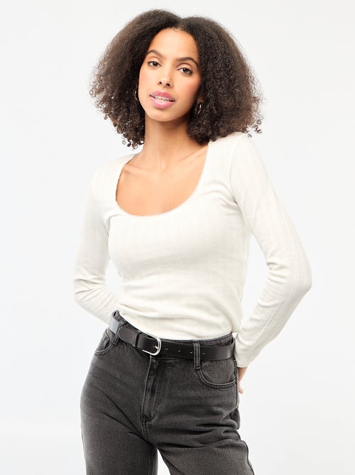 T-shirt de manga comprida com bordado inglês - Kiabi