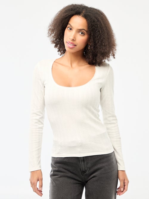 T-shirt de manga comprida com bordado inglês - Kiabi