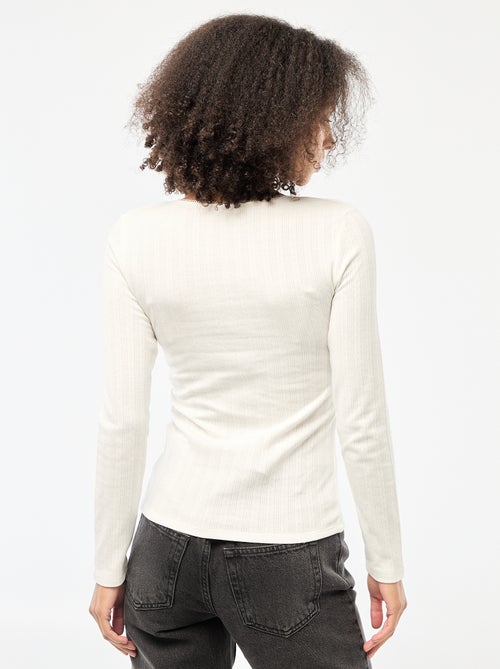 T-shirt de manga comprida com bordado inglês - Kiabi