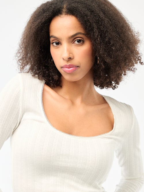 T-shirt de manga comprida com bordado inglês - Kiabi