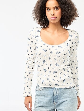 T-shirt de mangas compridas com bordado inglês