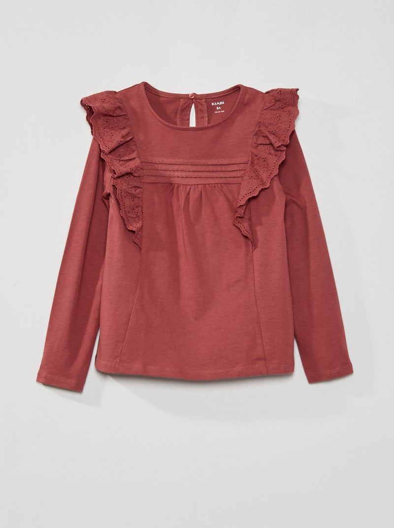 T-shirt de manga comprida com bordado ROSA - Kiabi