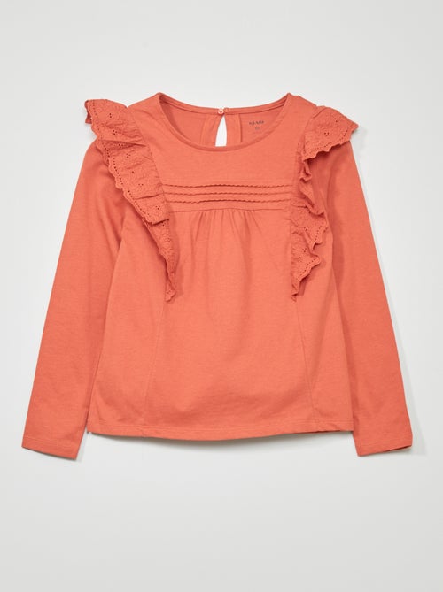 T-shirt de manga comprida com bordado - Kiabi