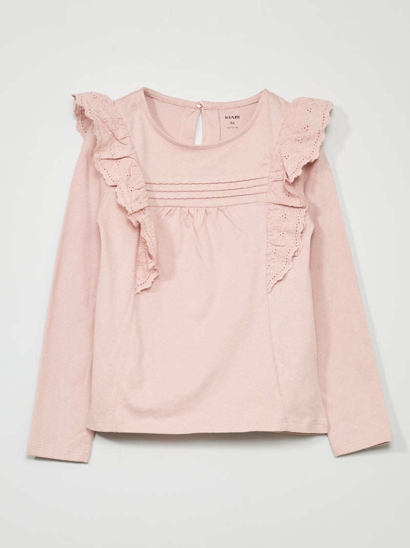 T-shirt de manga comprida com bordado VIOLETA - Kiabi