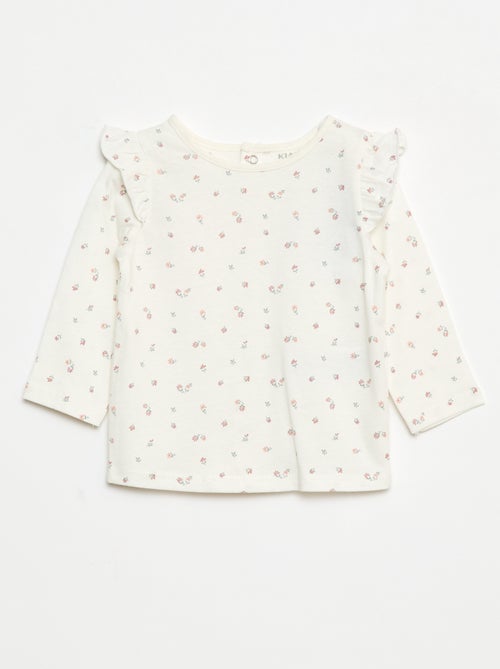 T-shirt de manga comprida com cavas com folhos e motivo - Kiabi