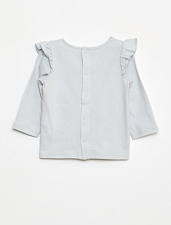 T-shirt de manga comprida com cavas com folhos e motivo