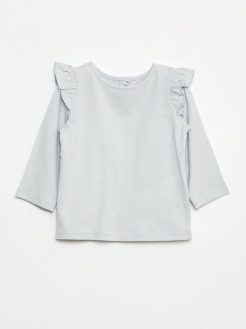 T-shirt de manga comprida com cavas com folhos e motivo - Kiabi
