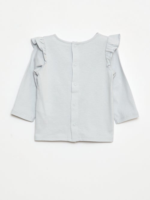 T-shirt de manga comprida com cavas com folhos e motivo - Kiabi