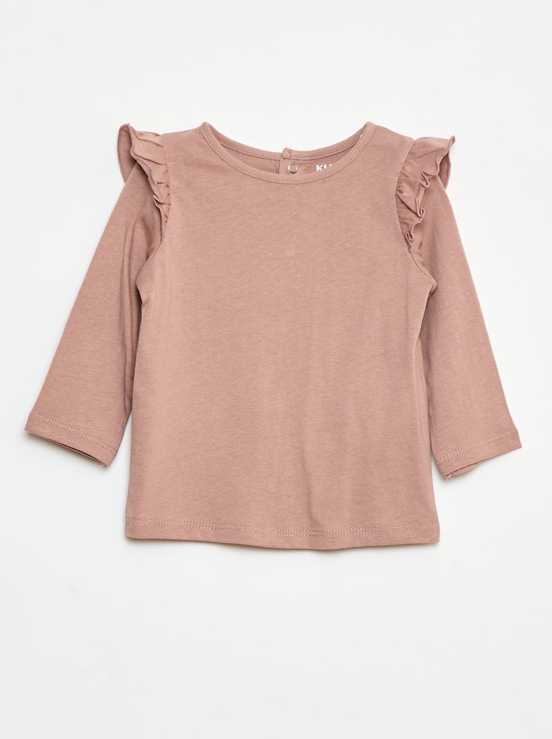 T-shirt de manga comprida com cavas com folhos e motivo Rosa - Kiabi