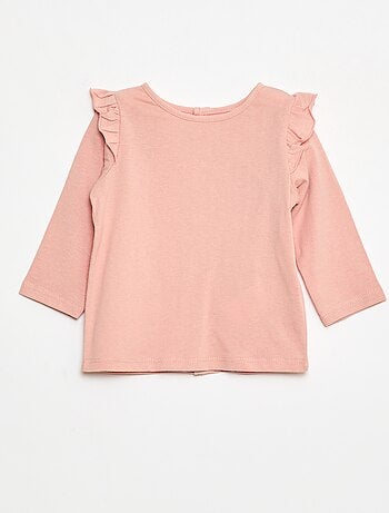 T-shirt de manga comprida com cavas com folhos e motivo