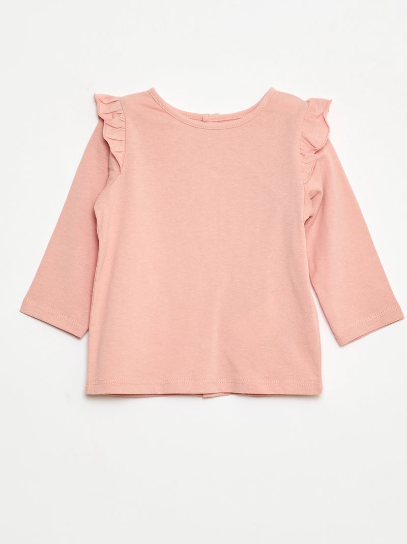 T-shirt de manga comprida com cavas com folhos e motivo Rosa - Kiabi
