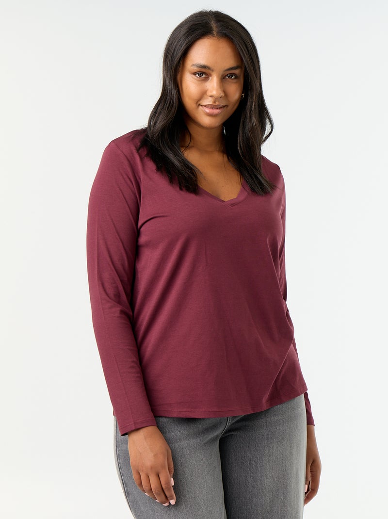 T-shirt de manga comprida com decote em V Vermelho - Kiabi