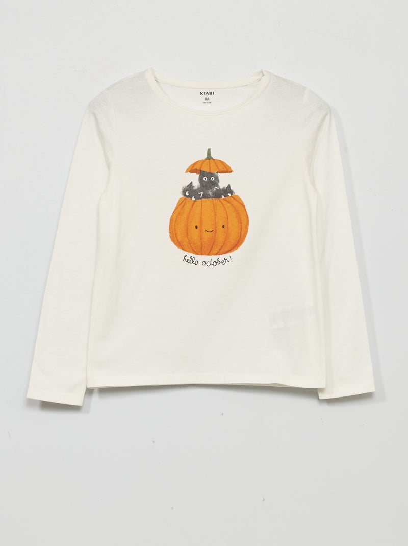 T-shirt de manga comprida com estampado - Halloween BRANCO - Kiabi