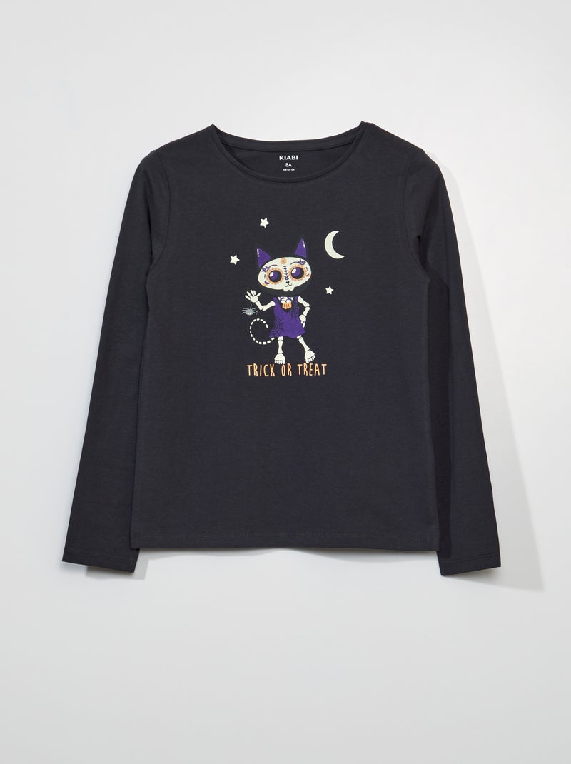T-shirt de manga comprida com estampado - Halloween CINZA - Kiabi