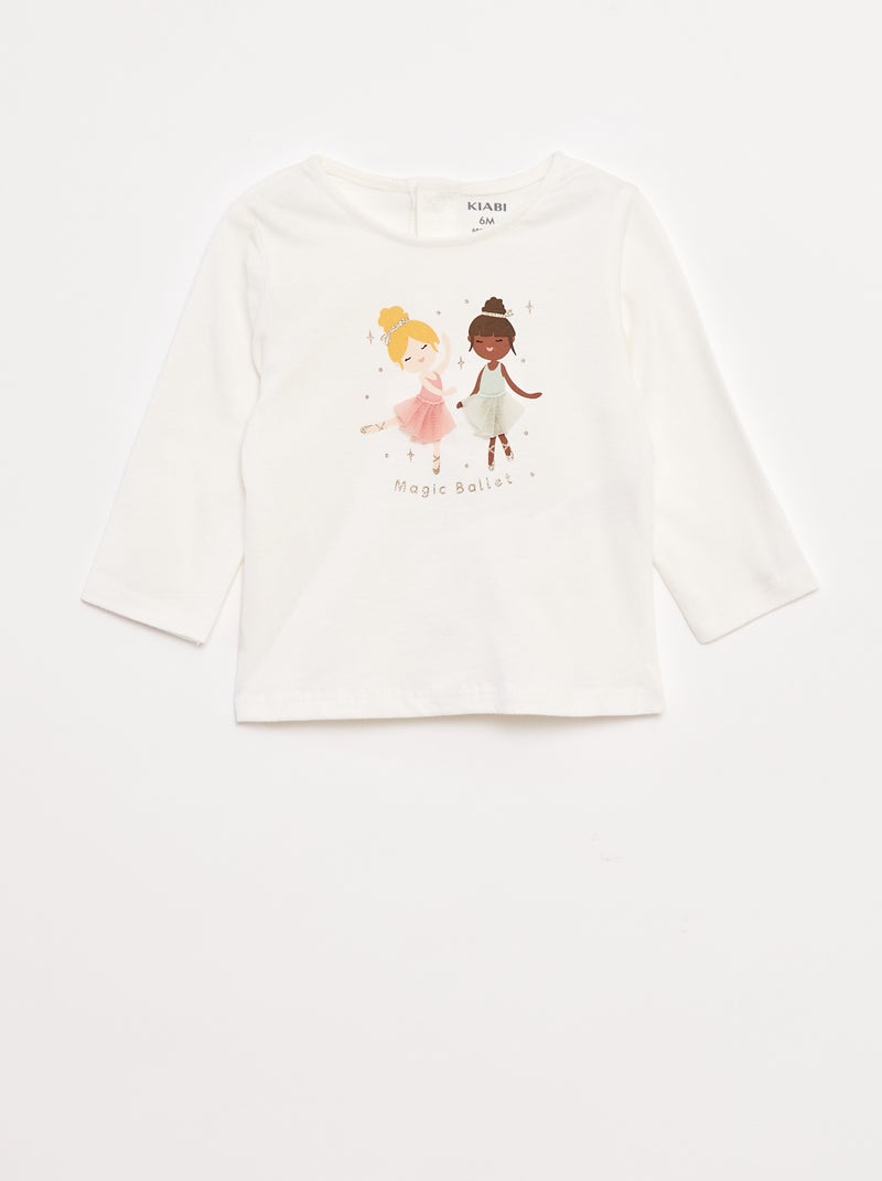 T-shirt de manga comprida com estampado à frente Branco - Kiabi