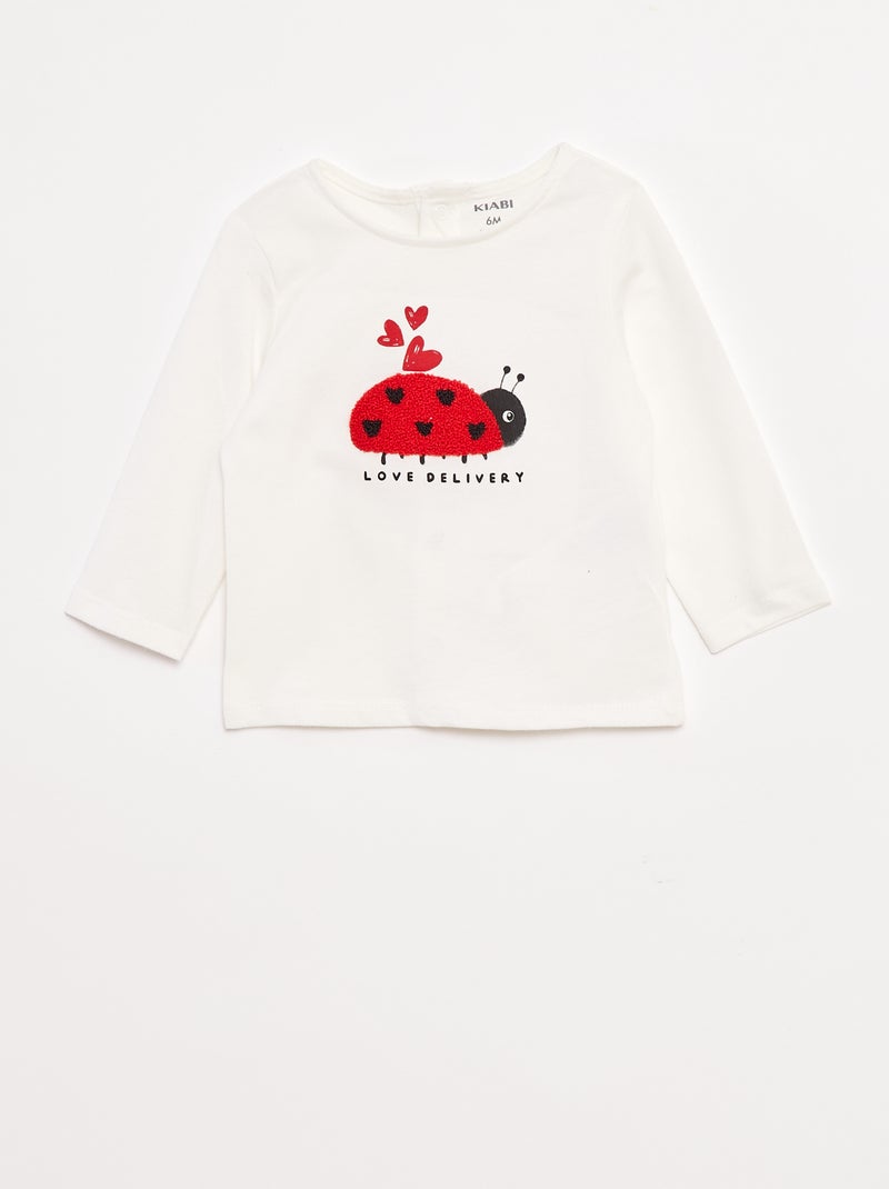 T-shirt de manga comprida com estampado à frente Branco - Kiabi