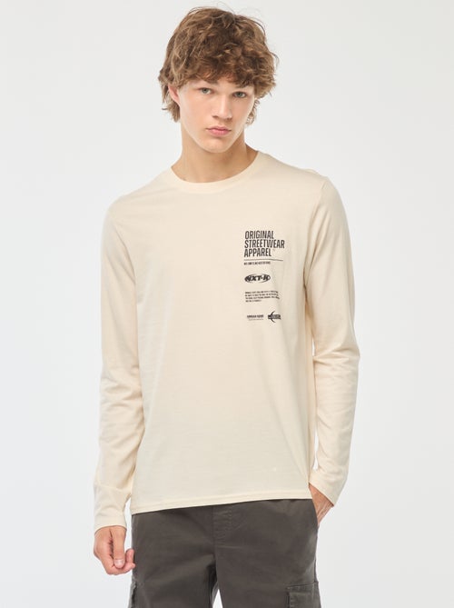 T-shirt de manga comprida com estampado à frente - Kiabi