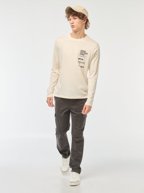 T-shirt de manga comprida com estampado à frente - Kiabi