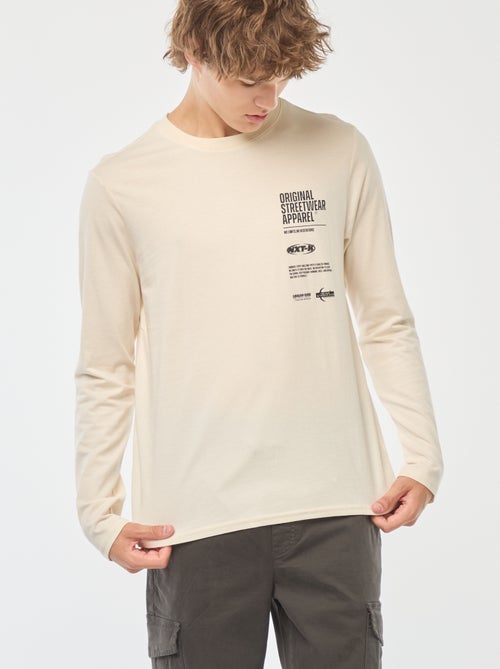 T-shirt de manga comprida com estampado à frente - Kiabi