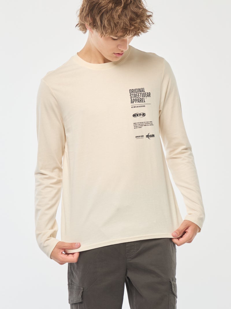 T-shirt de manga comprida com estampado à frente Branco - Kiabi