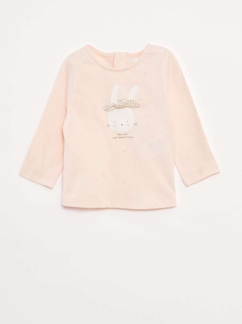 T-shirt de manga comprida com estampado à frente Rosa - Kiabi