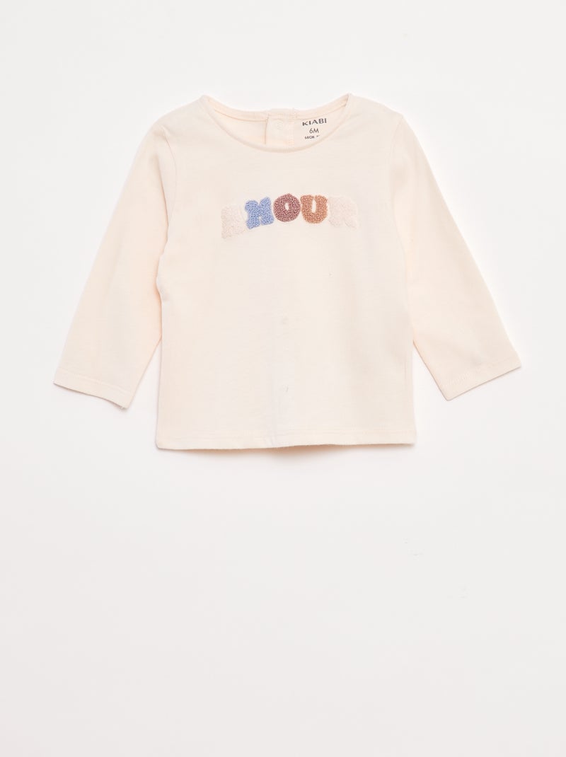 T-shirt de manga comprida com estampado à frente Rosa - Kiabi