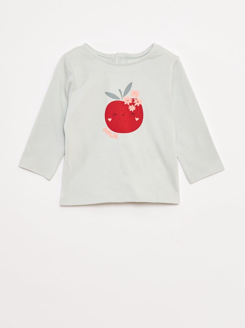 T-shirt de manga comprida com estampado à frente Verde - Kiabi