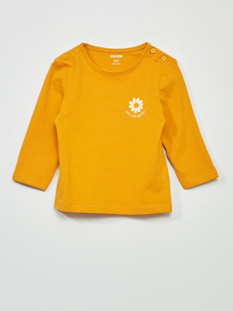 T-shirt de manga comprida com estampado AMARELO - Kiabi