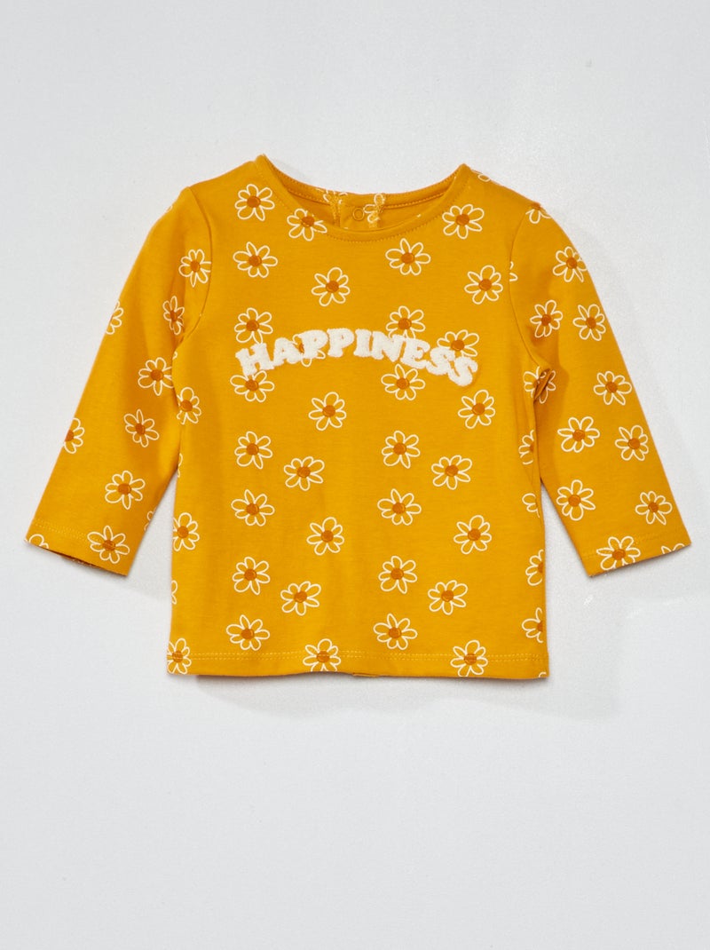 T-shirt de manga comprida com estampado AMARELO - Kiabi