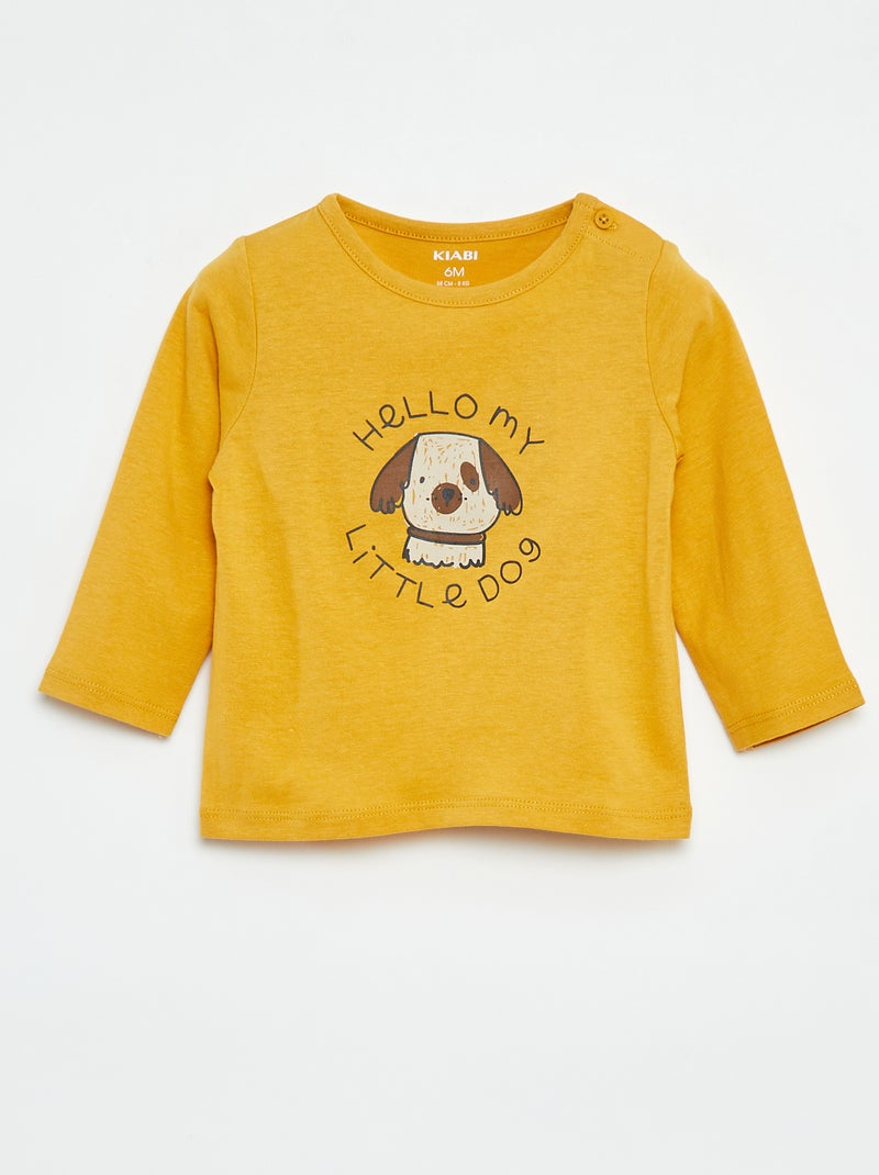 T-shirt de manga comprida com estampado Amarelo - Kiabi