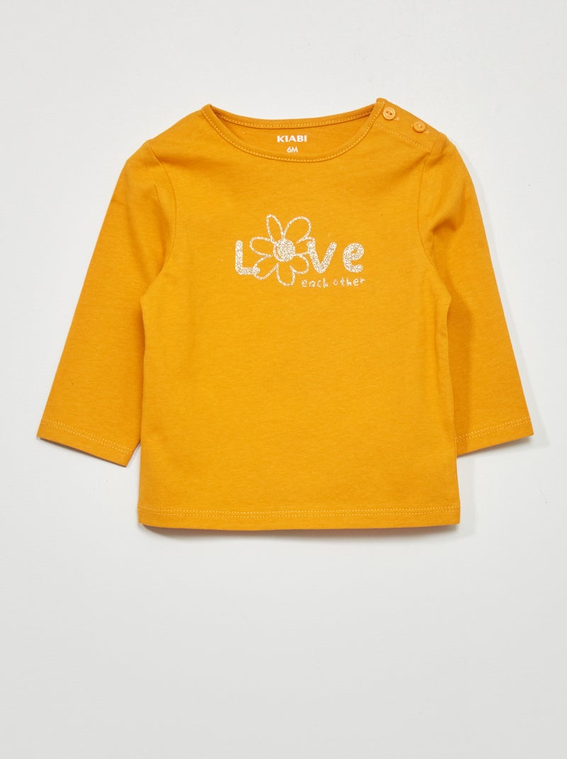 T-shirt de manga comprida com estampado AMARELO - Kiabi