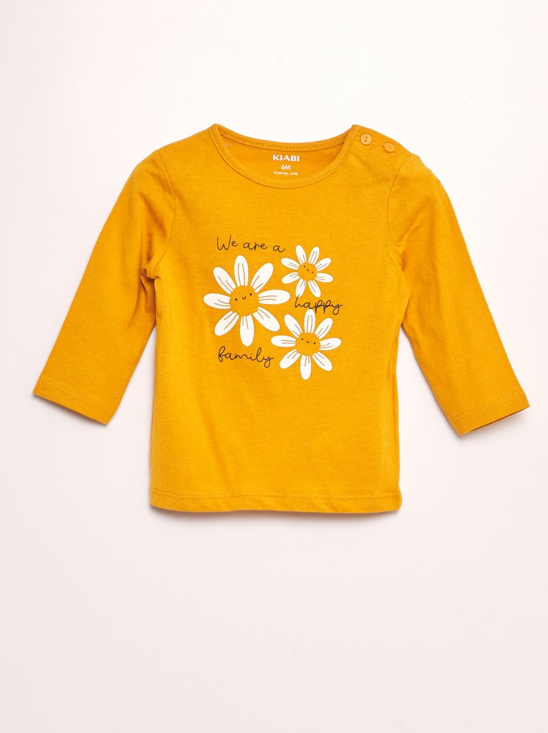 T-shirt de manga comprida com estampado AMARELO - Kiabi