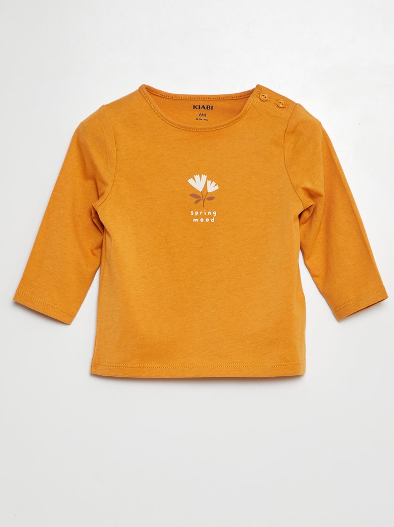 T-shirt de manga comprida com estampado AMARELO - Kiabi