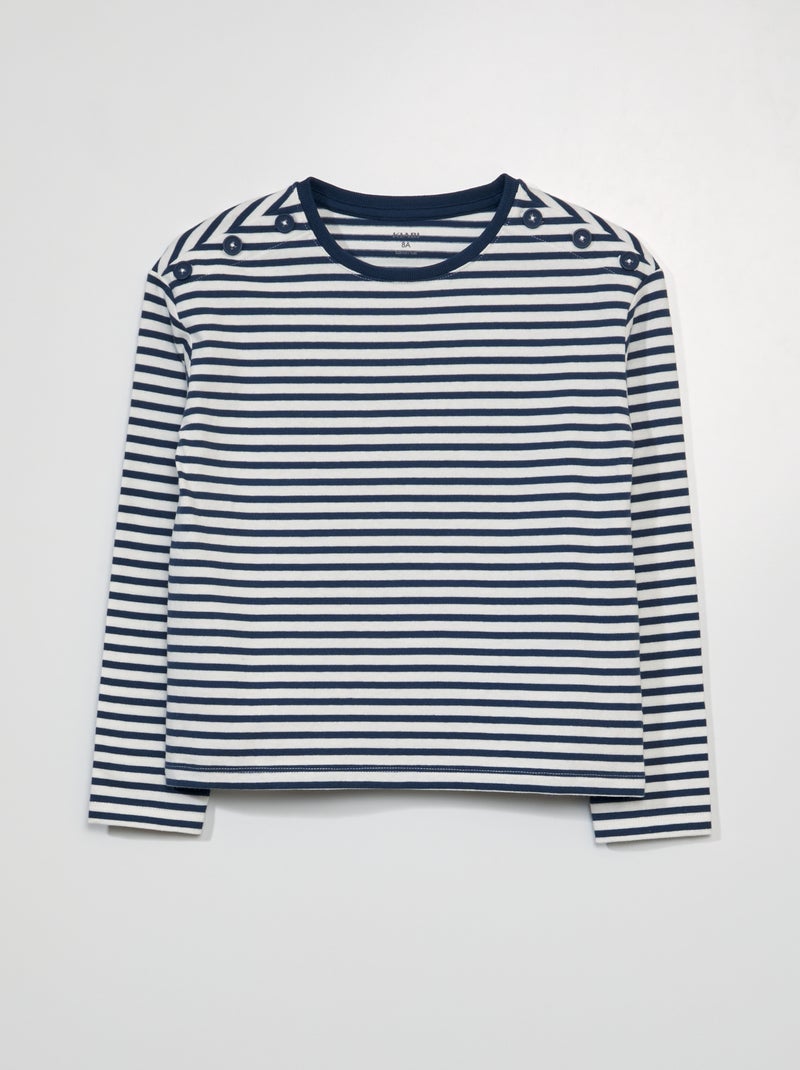 T-shirt de manga comprida com estampado às 'riscas' AZUL - Kiabi